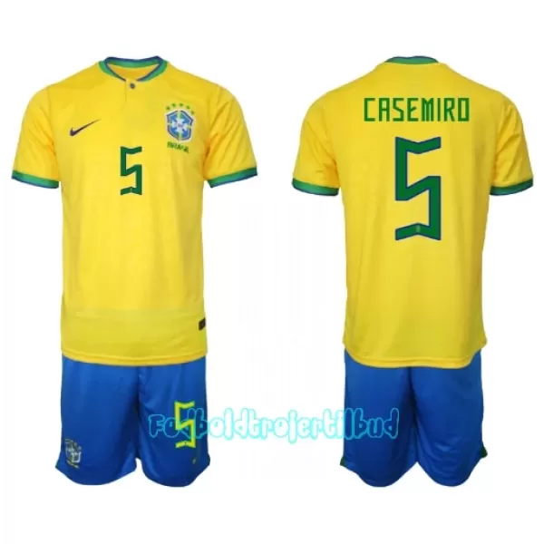 Brasilien Casemiro 5 Hjemmebanetrøje Barn VM 2022