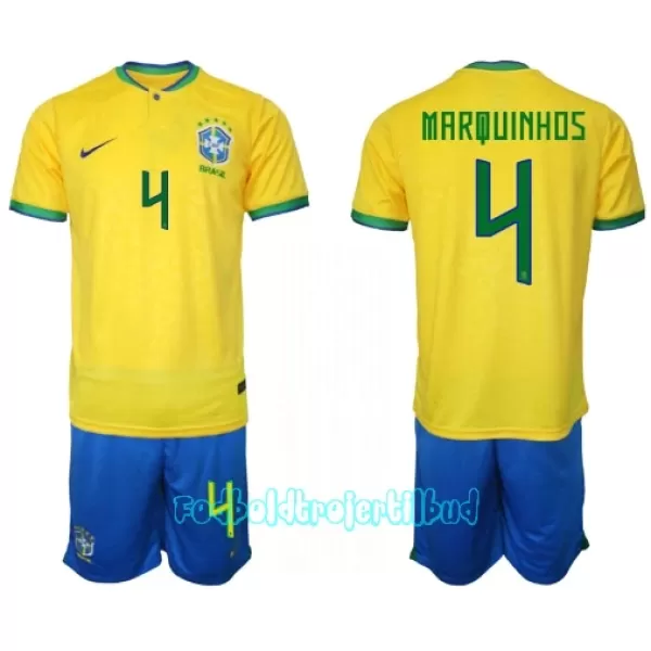 Brasilien Marquinhos 4 Hjemmebanetrøje Barn VM 2022
