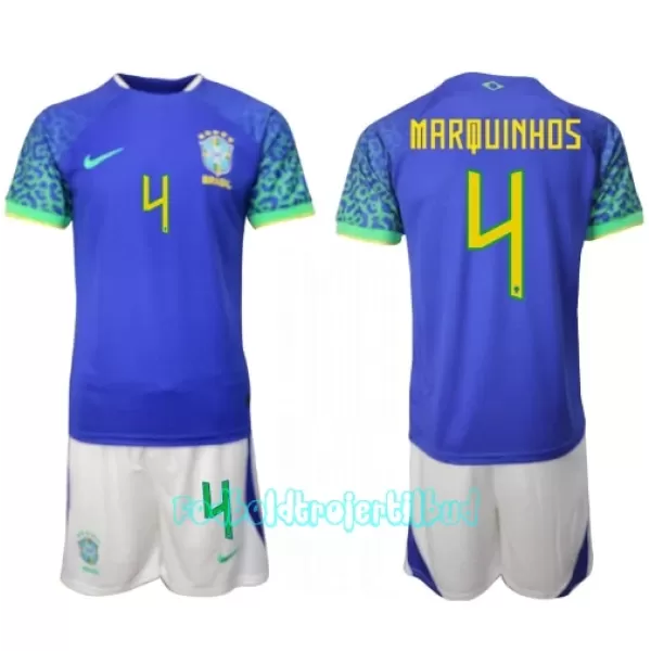 Brasilien Marquinhos 4 Udebanetrøje Barn VM 2022