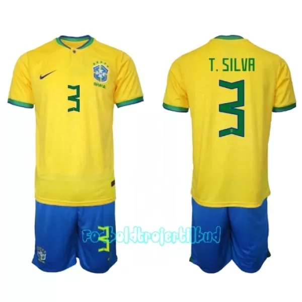 Brasilien Thiago Silva 3 Hjemmebanetrøje Barn VM 2022