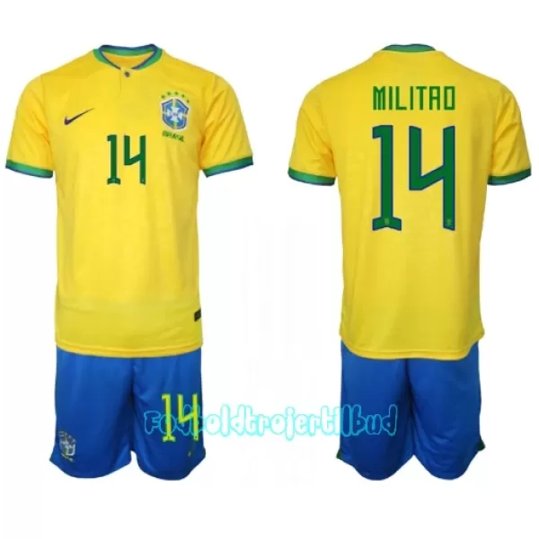Brasilien Éder Militão 14 Hjemmebanetrøje Barn VM 2022